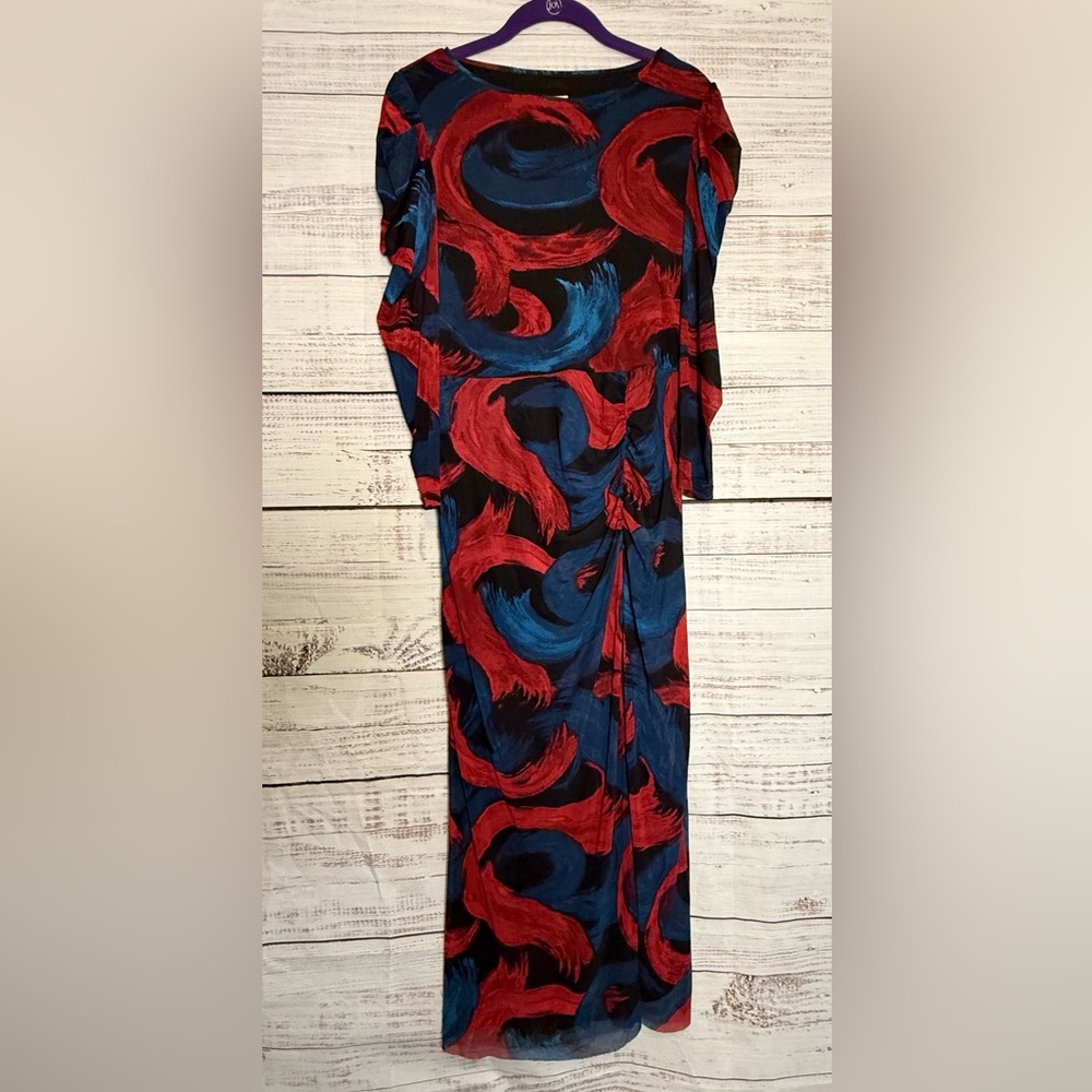 Anne Klein Red and Blue Patterned Dress (0247)